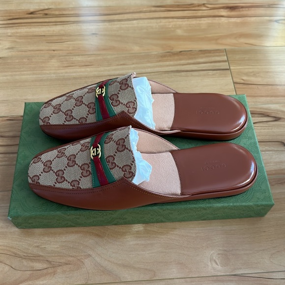 Authentic Gucci Pericles logo-detailed leather and canvas slippers - Picture 2 of 6